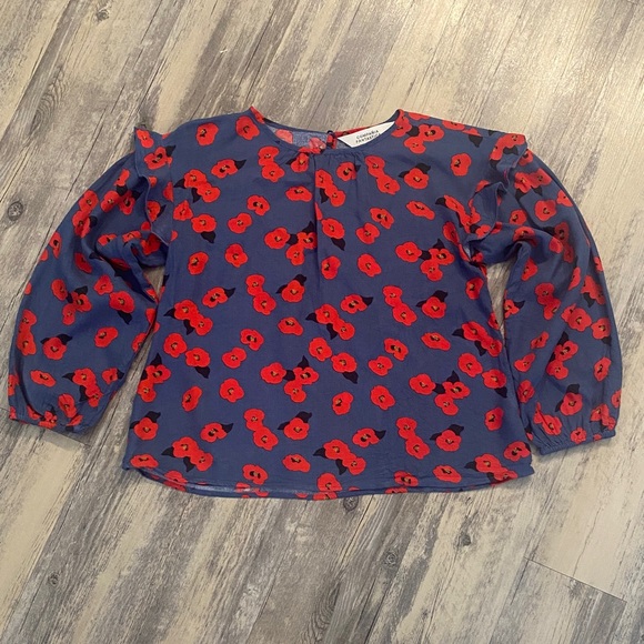 Compania Fantastica Tops - Companies Fantastica Poppy L/S Grey Red Should Ruffle Top Blouse Size Medium